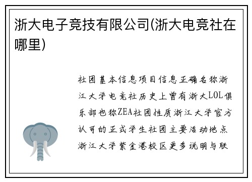 浙大电子竞技有限公司(浙大电竞社在哪里)